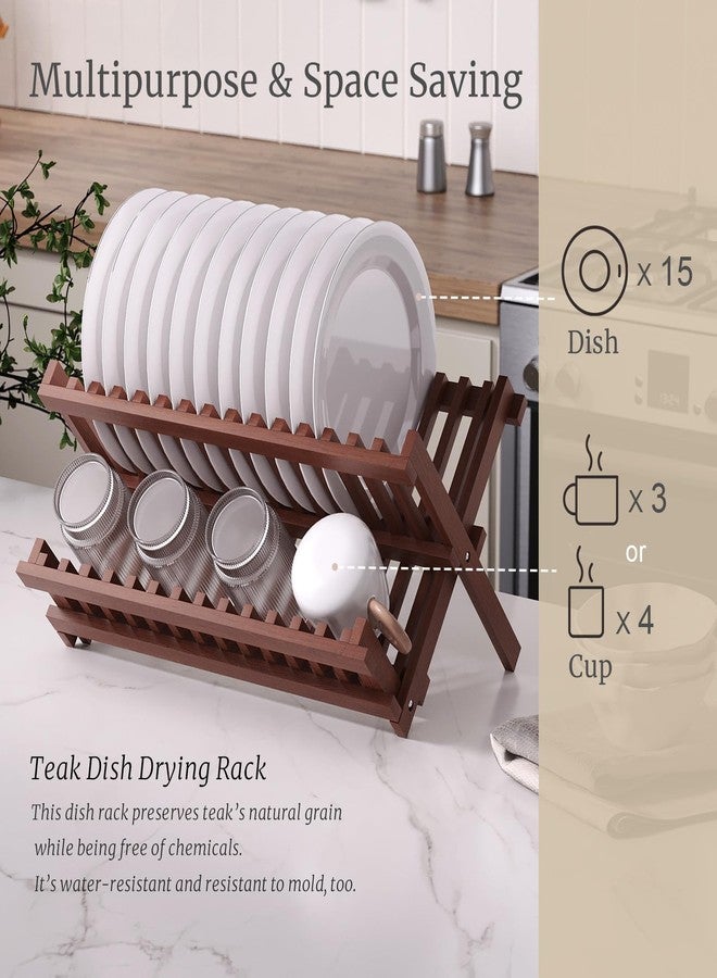 VERTORGAN Teak Dish Drying Rack,Folding Collapsible Drainer Plate Organizer Holder for Kitchen,Foldable Spice Rack for Countertop and Cabinet,Pantry Organization and Storage - Image 3