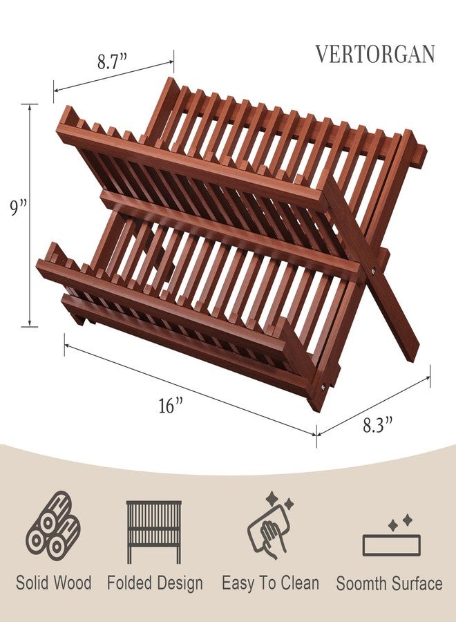 VERTORGAN Teak Dish Drying Rack,Folding Collapsible Drainer Plate Organizer Holder for Kitchen,Foldable Spice Rack for Countertop and Cabinet,Pantry Organization and Storage - Image 2