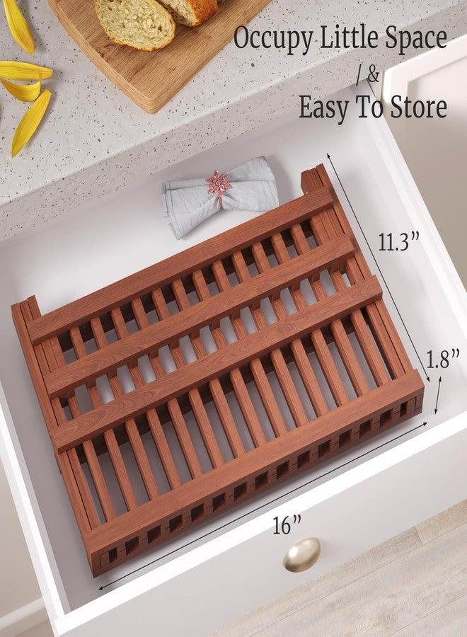 VERTORGAN Teak Dish Drying Rack,Folding Collapsible Drainer Plate Organizer Holder for Kitchen,Foldable Spice Rack for Countertop and Cabinet,Pantry Organization and Storage - Image 5