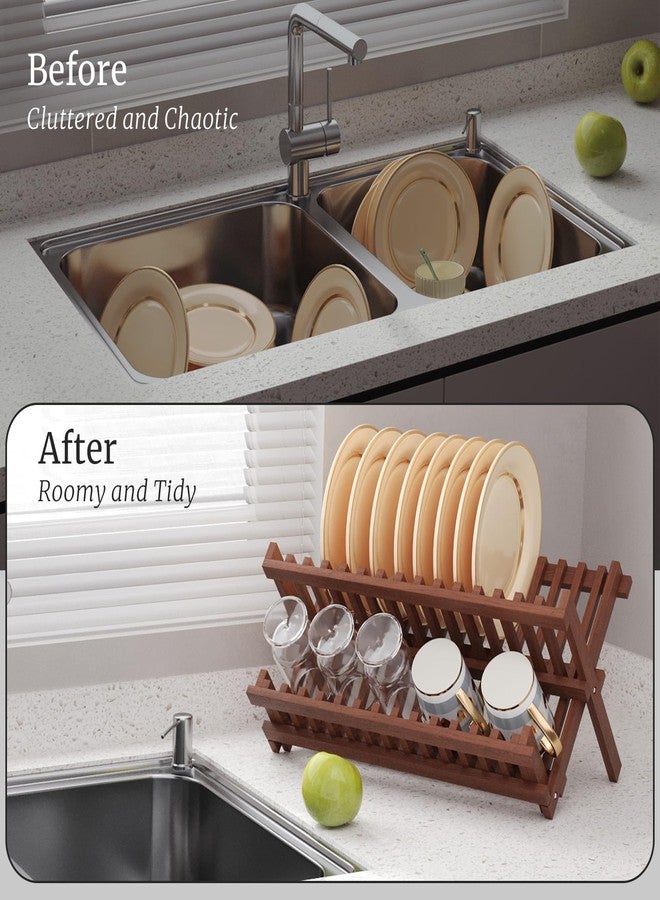 VERTORGAN Teak Dish Drying Rack,Folding Collapsible Drainer Plate Organizer Holder for Kitchen,Foldable Spice Rack for Countertop and Cabinet,Pantry Organization and Storage - Image 4