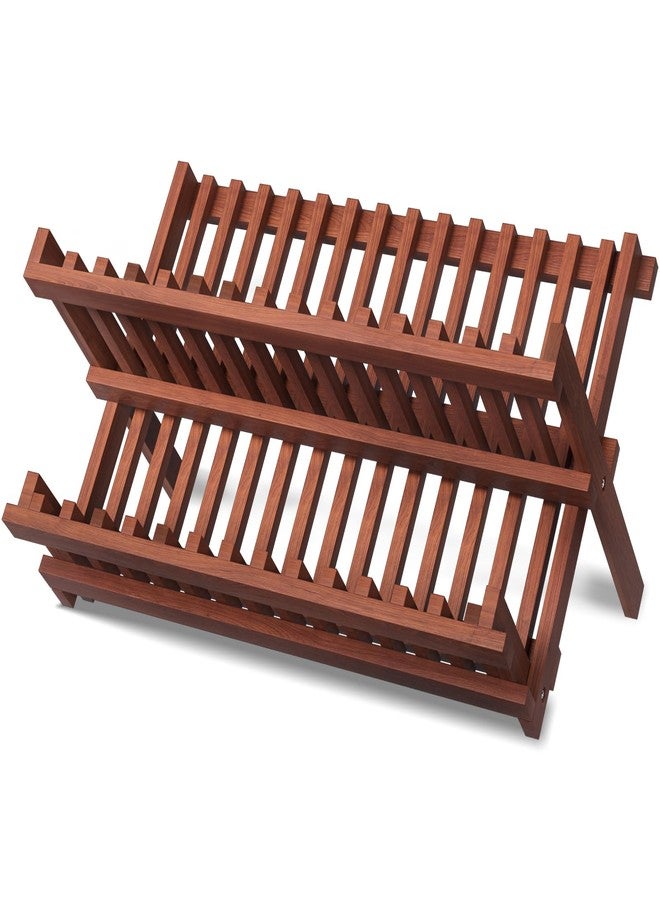 VERTORGAN Teak Dish Drying Rack,Folding Collapsible Drainer Plate Organizer Holder for Kitchen,Foldable Spice Rack for Countertop and Cabinet,Pantry Organization and Storage - Image 1