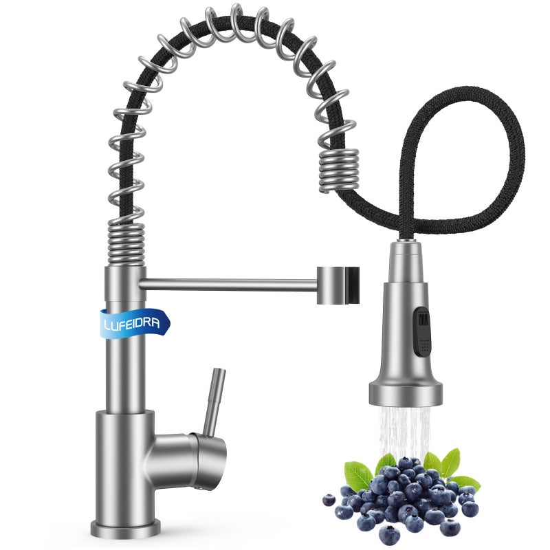 LUFEIDRA Kitchen Faucet with Pull Down Sprayer High Arc Single Hole Single Handle Kitchen Sink Faucet with Sprayer for RV Camper Brushed Nickel - Image 2