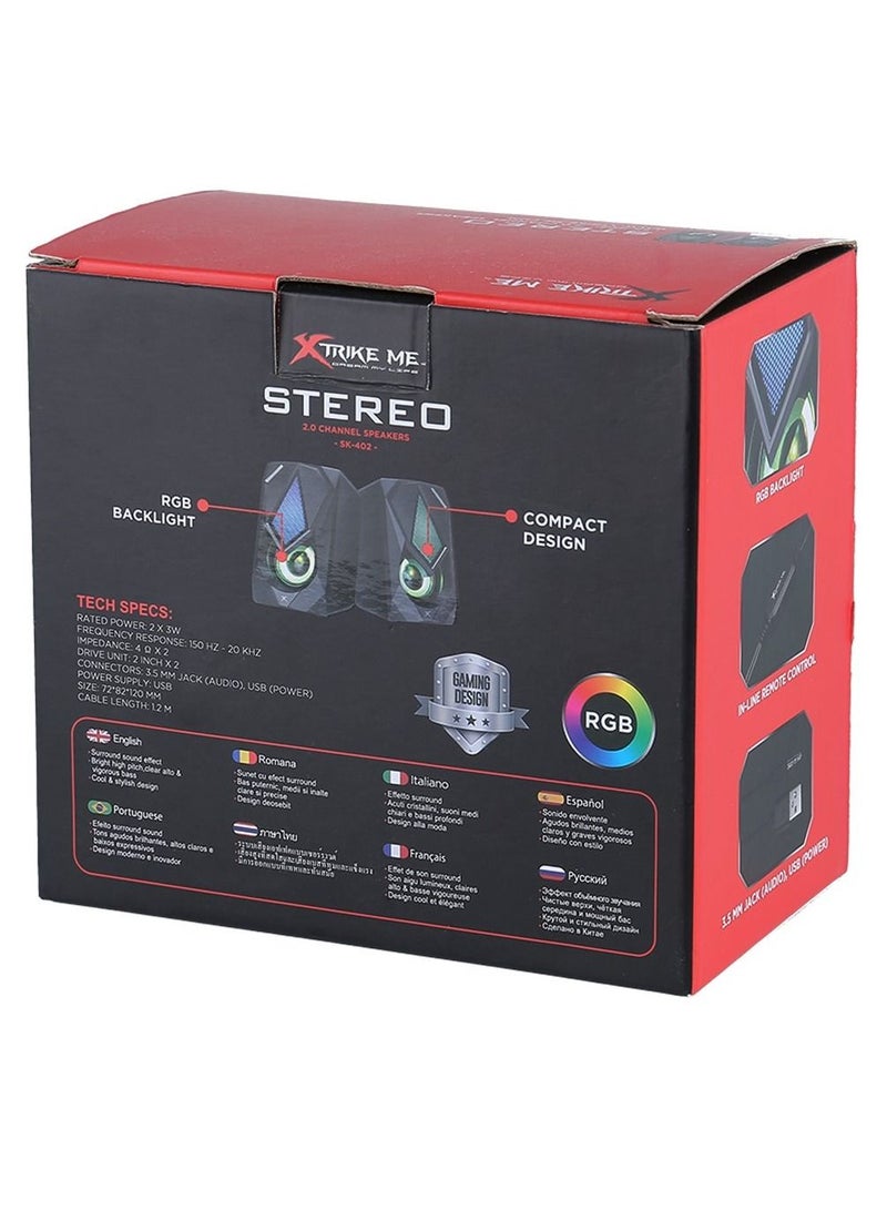 XTRIKE ME SK402 2.0 Stereo RGB Gaming Speakers - Output Power 3W X2 - Connect With AUX 3.5MM + USB For Power - Image 5