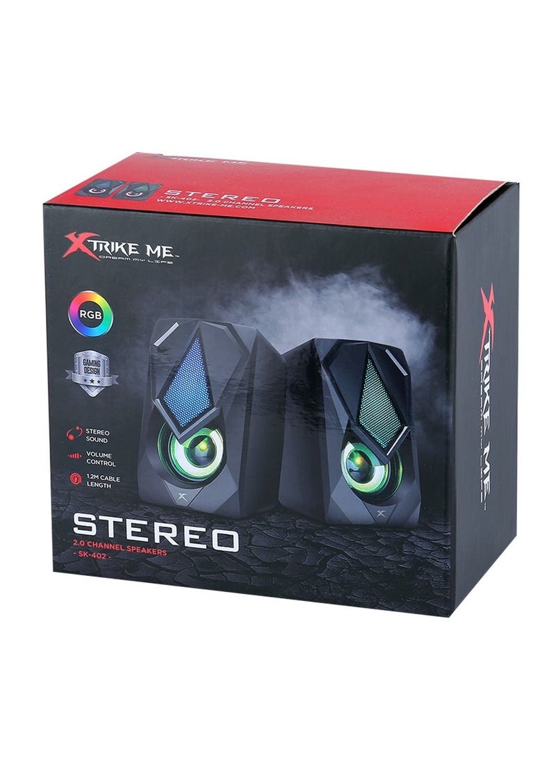 XTRIKE ME SK402 2.0 Stereo RGB Gaming Speakers - Output Power 3W X2 - Connect With AUX 3.5MM + USB For Power - Image 2
