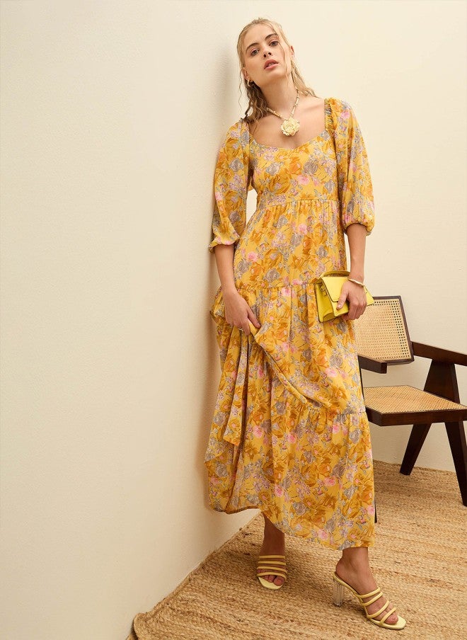 ساسافراس فستان ماكسي جورجيت بطبعة زهور للنساء - Image 1