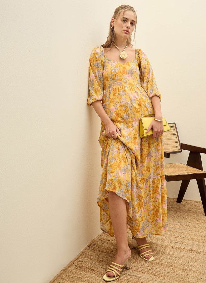 ساسافراس فستان ماكسي جورجيت بطبعة زهور للنساء - Image 5