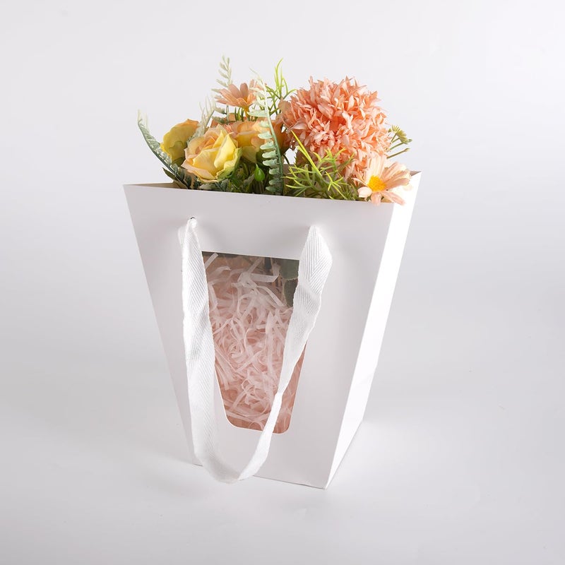 WWT 20Packs White Flower Gift Bag with Clear Window, Bouquet Bags with Handle, Party Favor Bags for Mother's Day Wedding Party Birthday - Image 5