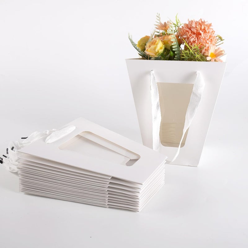 WWT 20Packs White Flower Gift Bag with Clear Window, Bouquet Bags with Handle, Party Favor Bags for Mother's Day Wedding Party Birthday - Image 1