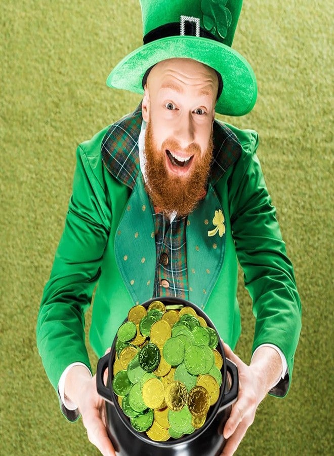 LUKBERA 120Pcs Saint Patricks Day Shamrock Coins, Green Gold Plastic Lucky Coins Clover Leprechaun Coins Table Sprinkles for St. Patrick's Day Party Decoration - Image 5