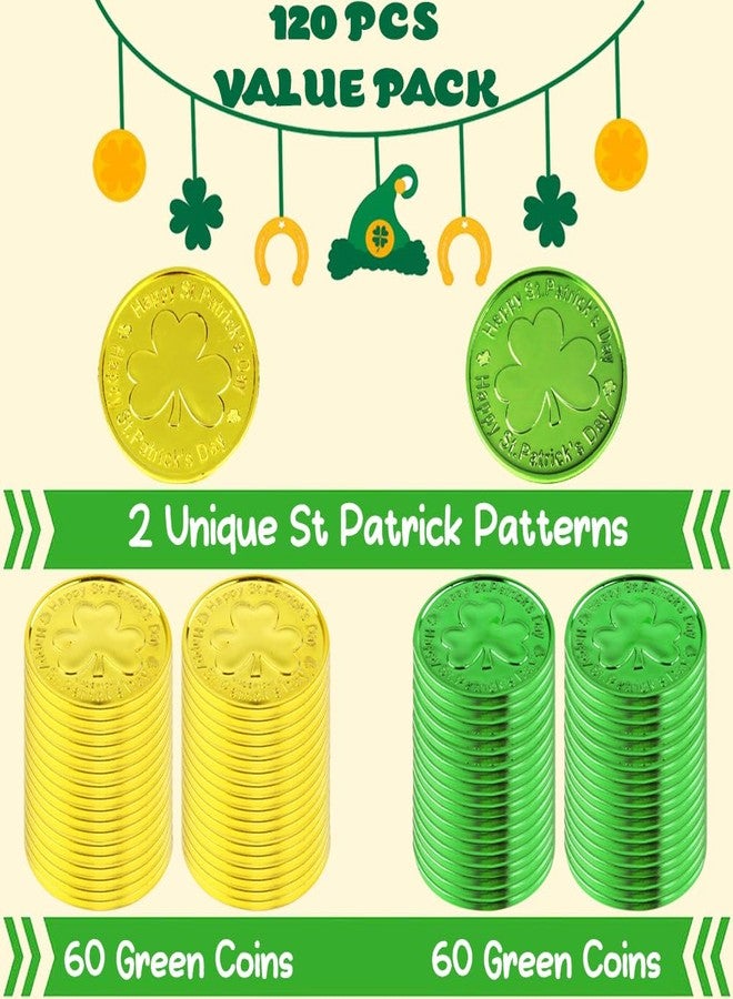 LUKBERA 120Pcs Saint Patricks Day Shamrock Coins, Green Gold Plastic Lucky Coins Clover Leprechaun Coins Table Sprinkles for St. Patrick's Day Party Decoration - Image 2