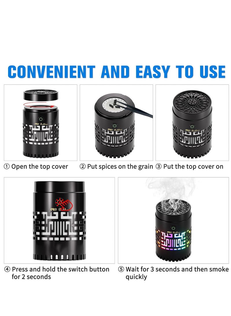 Houmt Bakhoor Burner with Quran Speaker (2 in 1), Mini Incense Burner Aroma Diffuser and Bluetooth Quran Speaker, Rechargeable Electric Bakhoor Burner for Home and Office (Cylindrical Mini) - Image 2