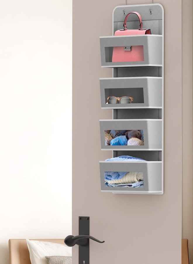 Simple Houseware 4 Clear Window Pocket Over Closet Door Storage Hanging Organizer for Bedroom, Bathroom, Pantry, Gray - Image 5