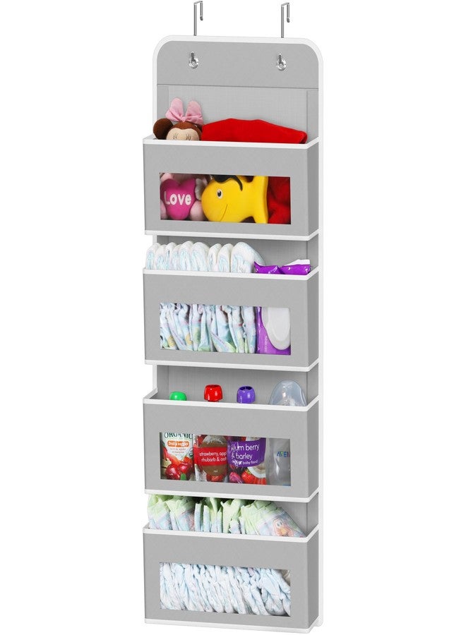 Simple Houseware 4 Clear Window Pocket Over Closet Door Storage Hanging Organizer for Bedroom, Bathroom, Pantry, Gray - Image 1