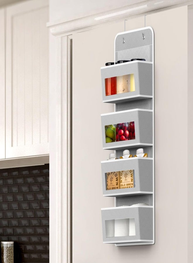 Simple Houseware 4 Clear Window Pocket Over Closet Door Storage Hanging Organizer for Bedroom, Bathroom, Pantry, Gray - Image 3