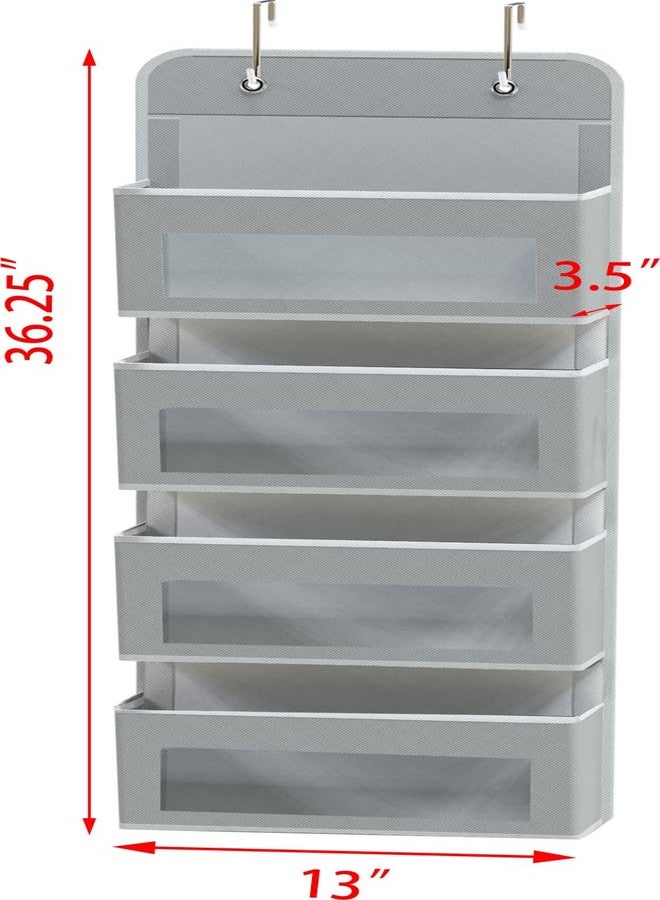Simple Houseware 4 Clear Window Pocket Over Closet Door Storage Hanging Organizer for Bedroom, Bathroom, Pantry, Gray - Image 2