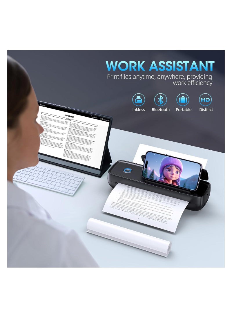 Portable Printers for Travel with Phone Holder, Thermal, Wireless, Bluetooth, Mini Inkless-Printer Travel Support 8.5" x 11" for Letter & Legal A4 & A5 Thermal Paper, Compatible with Android & iOS - Image 3