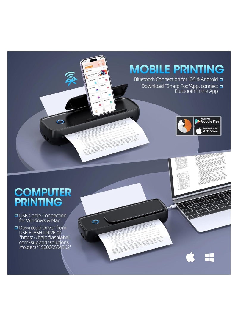 Portable Printers for Travel with Phone Holder, Thermal, Wireless, Bluetooth, Mini Inkless-Printer Travel Support 8.5" x 11" for Letter & Legal A4 & A5 Thermal Paper, Compatible with Android & iOS - Image 4
