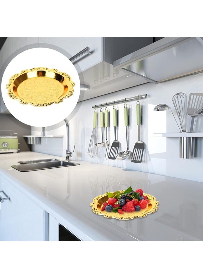 Hihonor 6 PCS Fruit Tray, Metal Food Serving Tray, Vintage Round Fruits Serving Platter Plates, Snacks Candy Nut Dishes, Mini Appetizer Tray for Home Party Supplies, Jewelry Tray, 4 Inch, Golden - Image 4