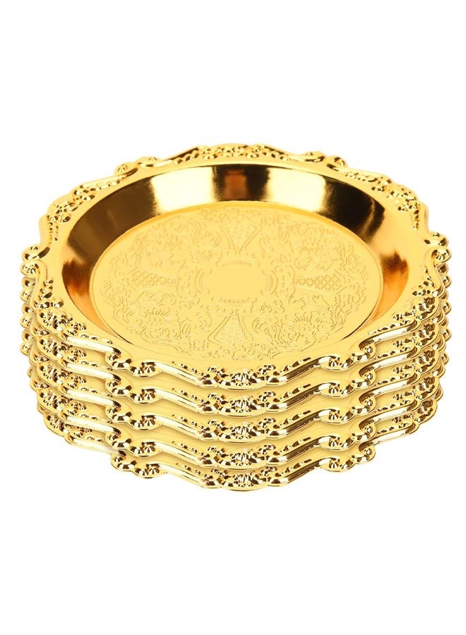 Hihonor 6 PCS Fruit Tray, Metal Food Serving Tray, Vintage Round Fruits Serving Platter Plates, Snacks Candy Nut Dishes, Mini Appetizer Tray for Home Party Supplies, Jewelry Tray, 4 Inch, Golden - Image 1