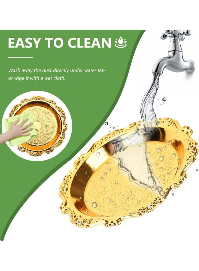 Hihonor 6 PCS Fruit Tray, Metal Food Serving Tray, Vintage Round Fruits Serving Platter Plates, Snacks Candy Nut Dishes, Mini Appetizer Tray for Home Party Supplies, Jewelry Tray, 4 Inch, Golden - Image 2