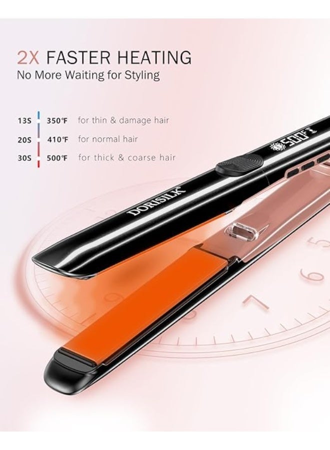 دوريسيلك مكواة فرد الشعر الاحترافية المسطحة (500 درجة فهرنهايت) 2 في 1 مع البلازما للحصول على شعر خالٍ من التجعد، مكواة فرد الشعر المسطحة بجهد مزدوج للشعر المجعد والكثيف - Image 3