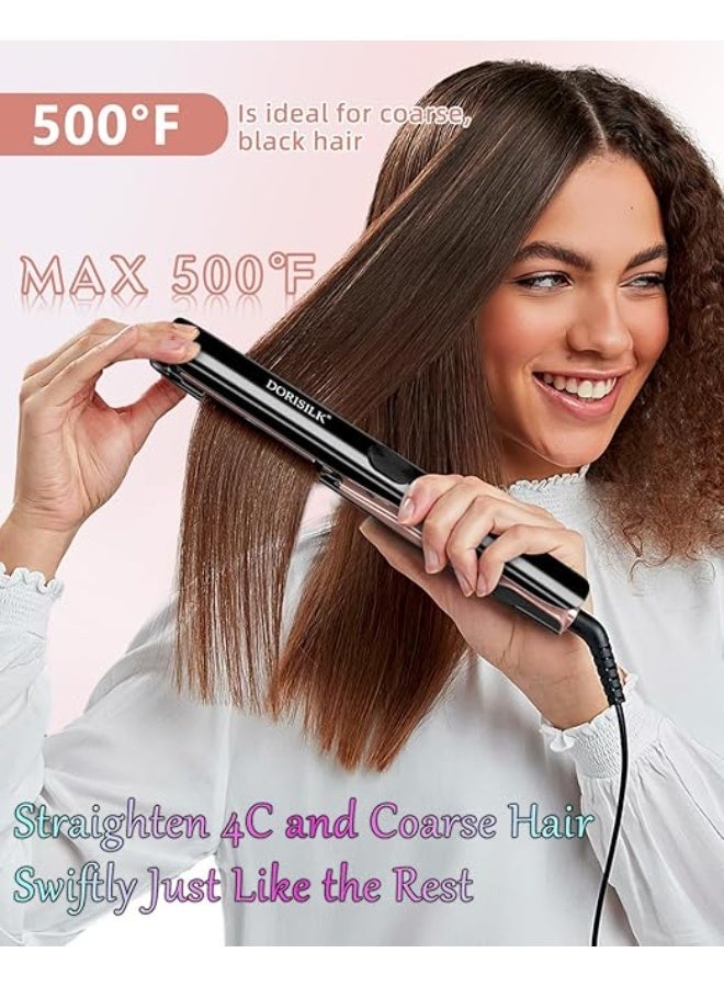 دوريسيلك مكواة فرد الشعر الاحترافية المسطحة (500 درجة فهرنهايت) 2 في 1 مع البلازما للحصول على شعر خالٍ من التجعد، مكواة فرد الشعر المسطحة بجهد مزدوج للشعر المجعد والكثيف - Image 5