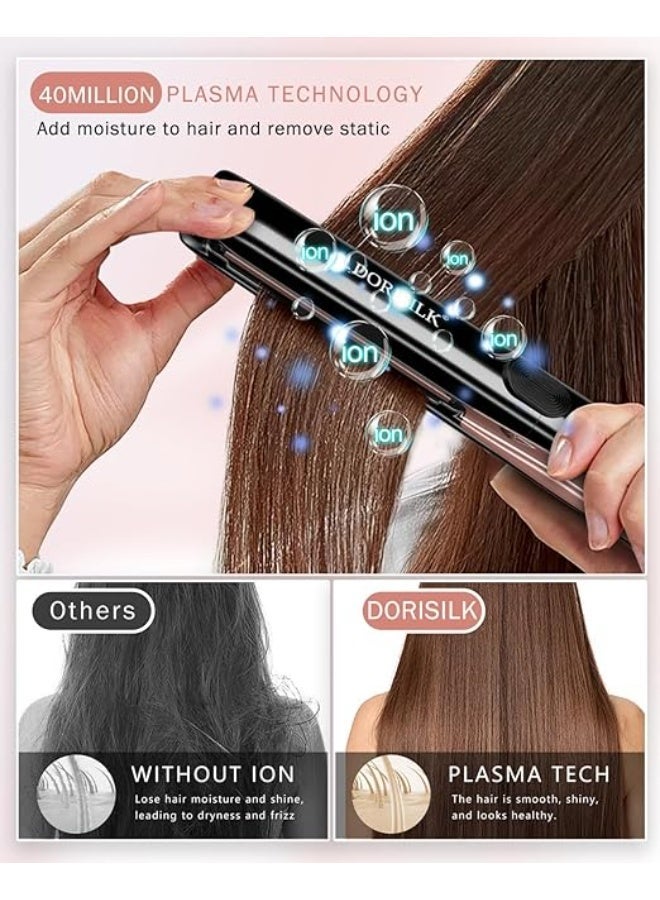 دوريسيلك مكواة فرد الشعر الاحترافية المسطحة (500 درجة فهرنهايت) 2 في 1 مع البلازما للحصول على شعر خالٍ من التجعد، مكواة فرد الشعر المسطحة بجهد مزدوج للشعر المجعد والكثيف - Image 4