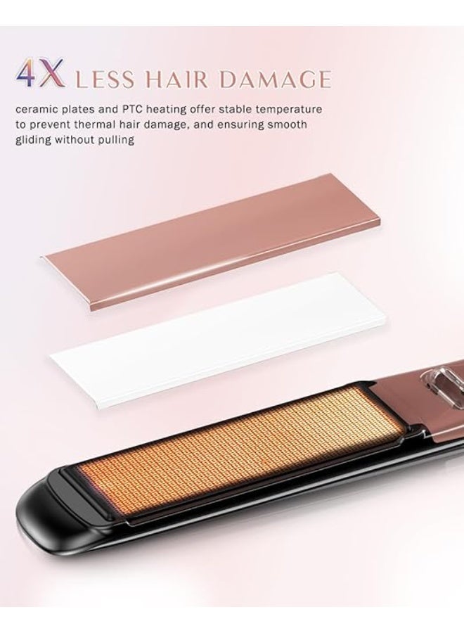 دوريسيلك مكواة فرد الشعر الاحترافية المسطحة (500 درجة فهرنهايت) 2 في 1 مع البلازما للحصول على شعر خالٍ من التجعد، مكواة فرد الشعر المسطحة بجهد مزدوج للشعر المجعد والكثيف - Image 2