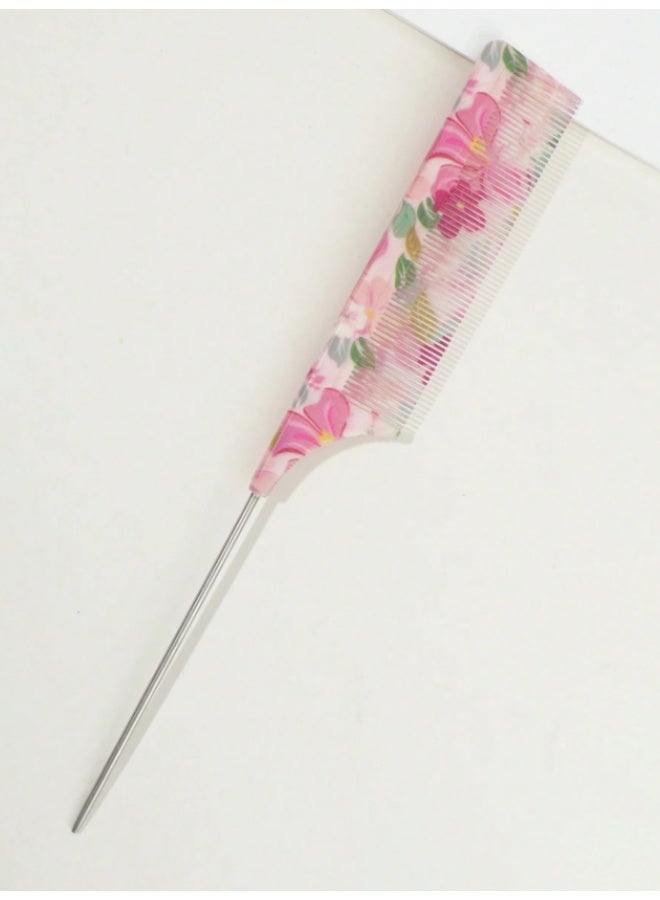 Elegant 3-Piece Professional Hair Comb Set featuring a Vibrant Pink Floral Print, including a Rat Tail Comb, Fine-Tooth Styling Comb, and Portable Dressing Comb for Daily Use. - Image 2