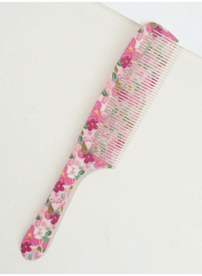 Elegant 3-Piece Professional Hair Comb Set featuring a Vibrant Pink Floral Print, including a Rat Tail Comb, Fine-Tooth Styling Comb, and Portable Dressing Comb for Daily Use. - Image 4