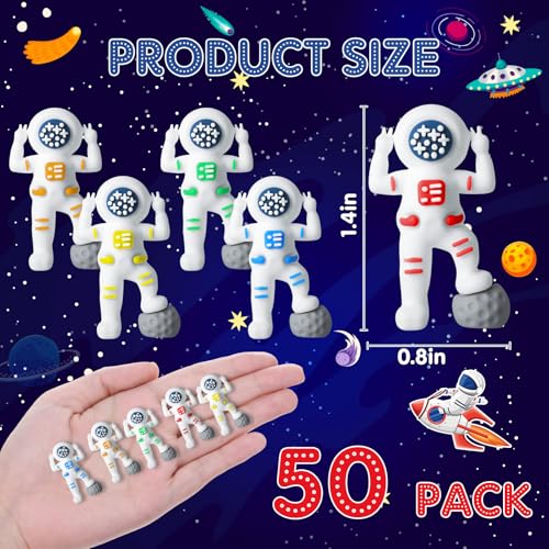 Sonwyoung 50 Pcs Mini Astronaut Figurines Tiny Spaceman Toys for Kids Easter Egg Stuffers School Gift Piata Goodie Bag DIY Garden Tabletop Dollhouse Decor Space Cake Topper Victory Pose - Image 5