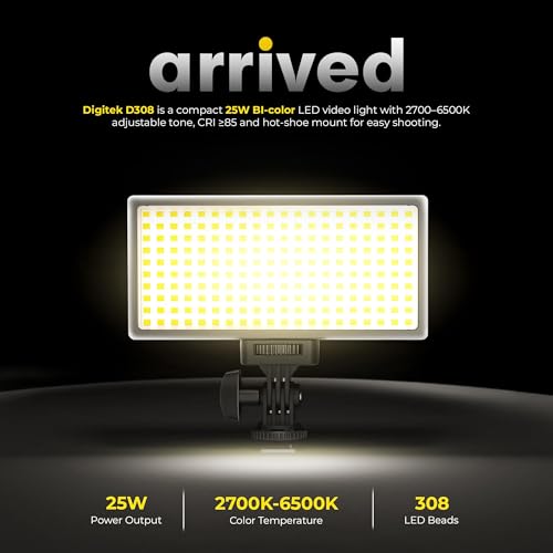 Digitek (LED-D308) 25W Bi-Color LED Video Light with Hot Shoe Mount, 2700K–6500K Adjustable Color Temperature, 308 LEDs, 2860LM Brightness, For YouTube, Photography, Video Shoot (Battery Not Included) - Image 2