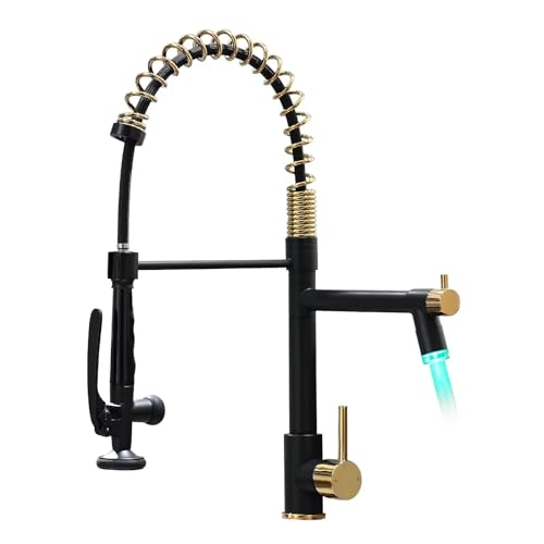 Fapully LED Kitchen Faucet with Pull Down Sprayer,Black&Gold Commercial Kitchen Faucet for Kitchen Sink - Image 1