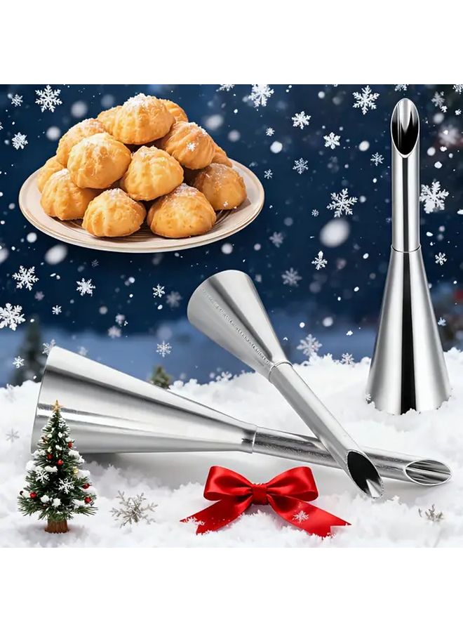3pcs Stainless Steel Puff Pastry Cream Nozzles Piping Tips Filling Long Tip Easy To Use Multi Functional Icing Tools Suitable For Puffs Lightning Puffs Cupcakes Macarons Bread Donuts Cookies Cake Decorating Tools - Image 1