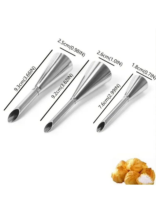 3pcs Stainless Steel Puff Pastry Cream Nozzles Piping Tips Filling Long Tip Easy To Use Multi Functional Icing Tools Suitable For Puffs Lightning Puffs Cupcakes Macarons Bread Donuts Cookies Cake Decorating Tools - Image 3