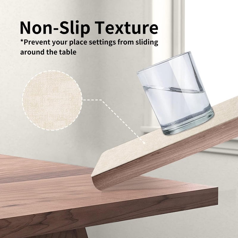 Maxpearl Faux Leather Placemats Set of 4 - Waterproof - Wipe Clean - Heat Resistant - Anti Slip Dining Table Place Mats, Suitable for Indoor & Outdoor Use, 17’’×12’’, Beige - Image 3