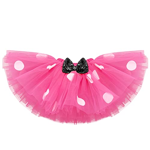 IMEKIS Mouse 3rd Birthday Outfit Baby Girl Short Sleeve T-Shirt Top Polka Dots Mini Tutu Skirt Headband 3 Years Old Cake Smash Photo Props I'm Three Toddler Third Birthday Party Hot Pink + Black 3T - Image 3