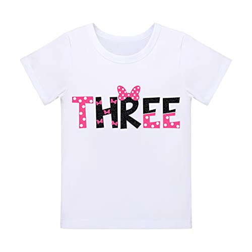 IMEKIS Mouse 3rd Birthday Outfit Baby Girl Short Sleeve T-Shirt Top Polka Dots Mini Tutu Skirt Headband 3 Years Old Cake Smash Photo Props I'm Three Toddler Third Birthday Party Hot Pink + Black 3T - Image 2