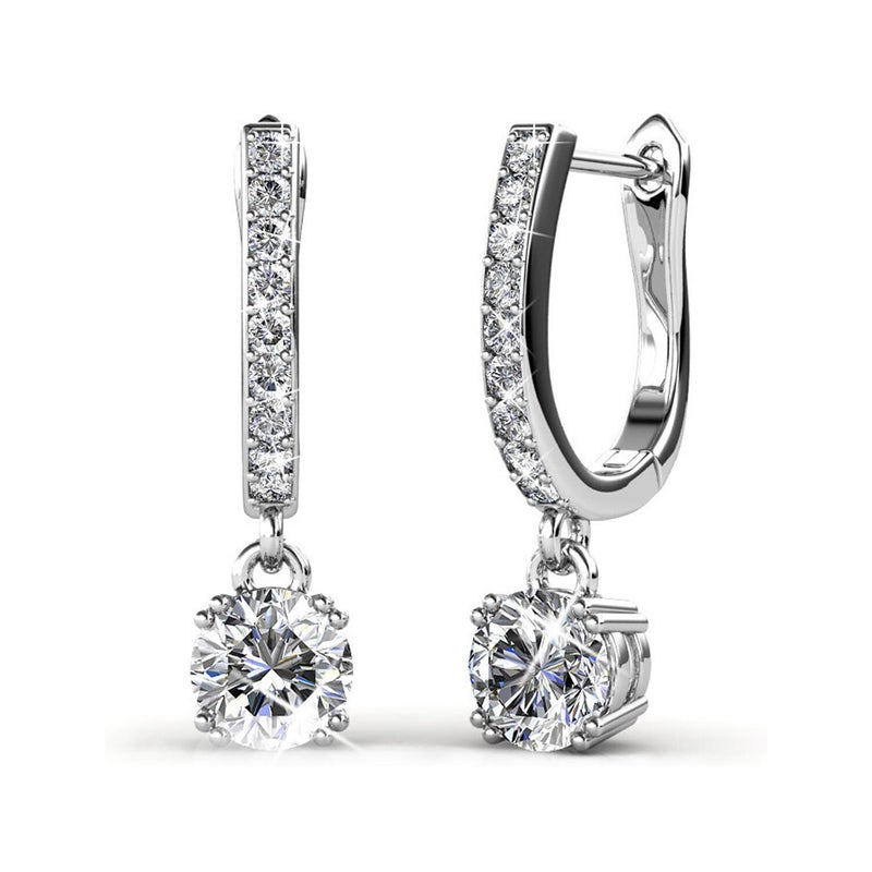Cate & Chloe McKenzie 18k White Gold-Plated Dangle Earrings with Simulated Diamond Crystals, Elegant Horseshoe Design, Hypoallergenic Jewelry for Women, Gift for Her on Christmas, Birthday - Image 1