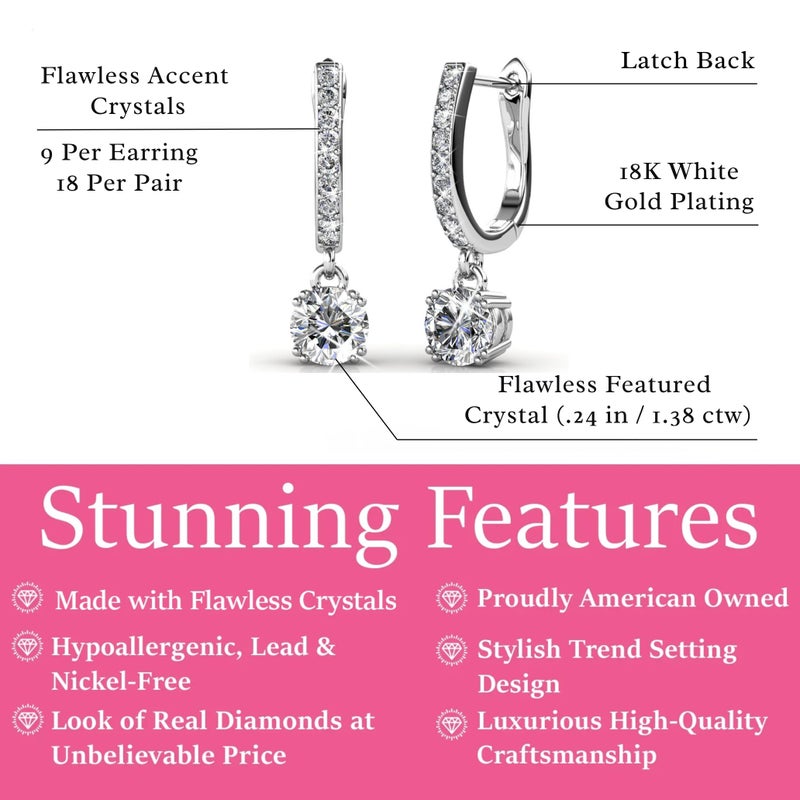 Cate & Chloe McKenzie 18k White Gold-Plated Dangle Earrings with Simulated Diamond Crystals, Elegant Horseshoe Design, Hypoallergenic Jewelry for Women, Gift for Her on Christmas, Birthday - Image 2