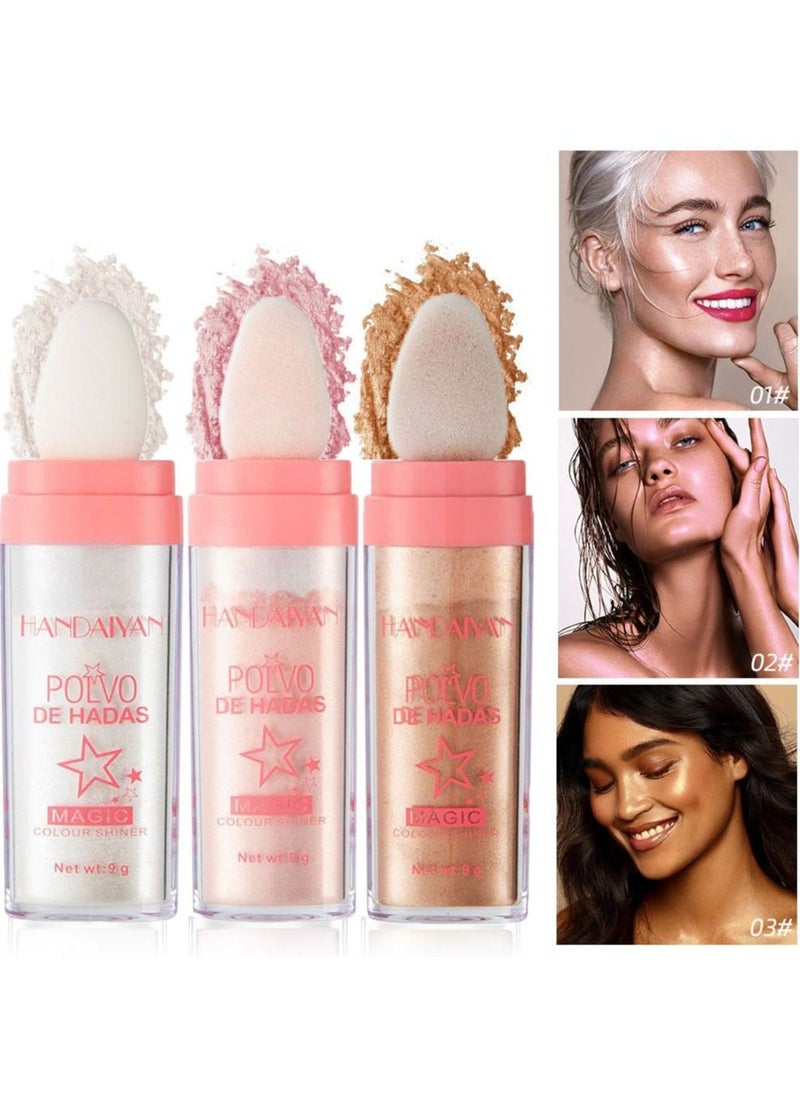Handaiyan Body Shimmer Powder Polvo De Hadas Fairy Highlighter Glitter Natural Pigment Shiner Stick Loose Oil Glow Body Brighten Dust with Puff Makeup Three-Dimensional Face,Eyeshadow,Eye,Hair,Body,Hair  - Image 1