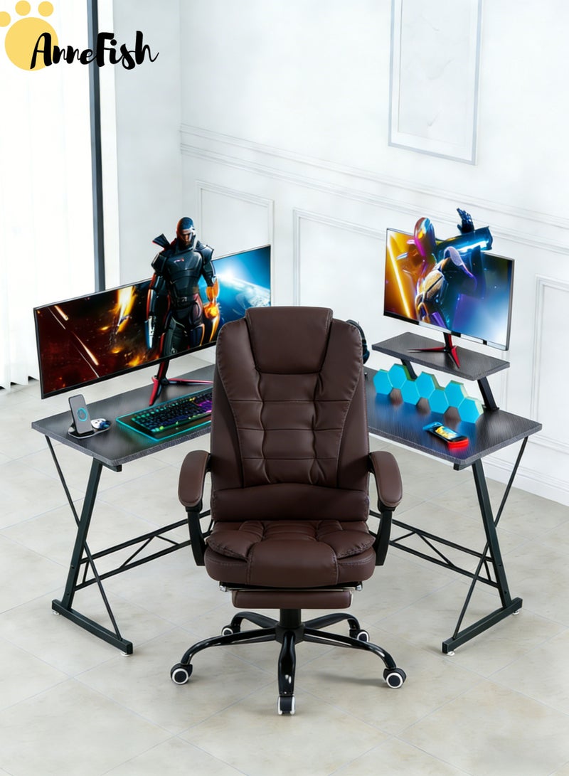 آن فش طقم مكتب وكرسي للألعاب، تصميم تنفيذي مريح، مكتب ألعاب على شكل حرف L بطول 120 سم، كرسي ألعاب كبير بعجلات دوارة صامتة، مزود بخاصية التدليك ثنائي النقاط ومسند ظهر مرتفع قابل لتعديل الارتفاع، مكتب مع حامل شاشة، طاولة مكتب منزلية - Image 1