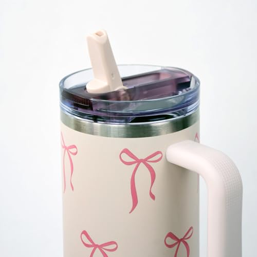 Luxape Bow Tumbler 30 oz | Leakproof Flip Straw Lid & Handle | Insulated Stainless Steel Travel Cup | BPA-Free | Cup Holder Compatible | Vivid Violet Fade (Pink, 30oz) - Image 4