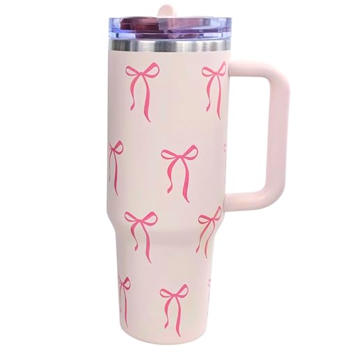 Luxape Bow Tumbler 30 oz | Leakproof Flip Straw Lid & Handle | Insulated Stainless Steel Travel Cup | BPA-Free | Cup Holder Compatible | Vivid Violet Fade (Pink, 30oz) - Image 1