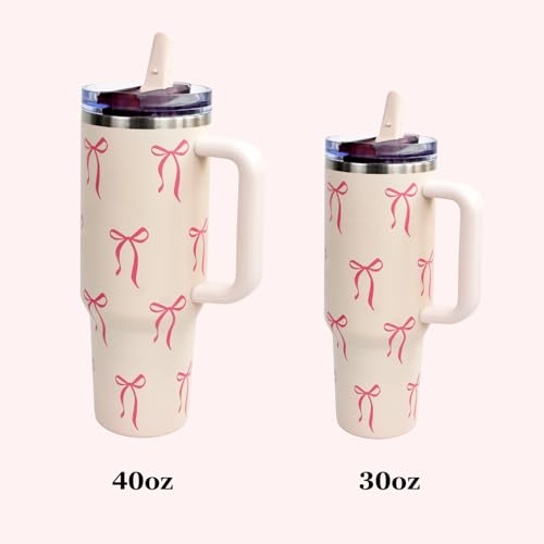 Luxape Bow Tumbler 30 oz | Leakproof Flip Straw Lid & Handle | Insulated Stainless Steel Travel Cup | BPA-Free | Cup Holder Compatible | Vivid Violet Fade (Pink, 30oz) - Image 5