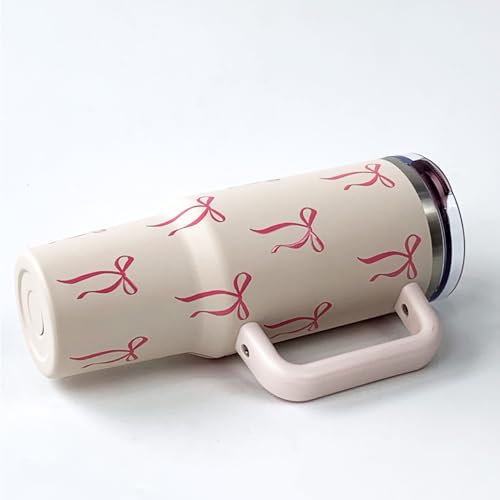 Luxape Bow Tumbler 30 oz | Leakproof Flip Straw Lid & Handle | Insulated Stainless Steel Travel Cup | BPA-Free | Cup Holder Compatible | Vivid Violet Fade (Pink, 30oz) - Image 2
