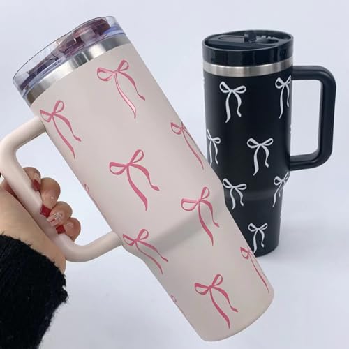 Luxape Bow Tumbler 30 oz | Leakproof Flip Straw Lid & Handle | Insulated Stainless Steel Travel Cup | BPA-Free | Cup Holder Compatible | Vivid Violet Fade (Pink, 30oz) - Image 3