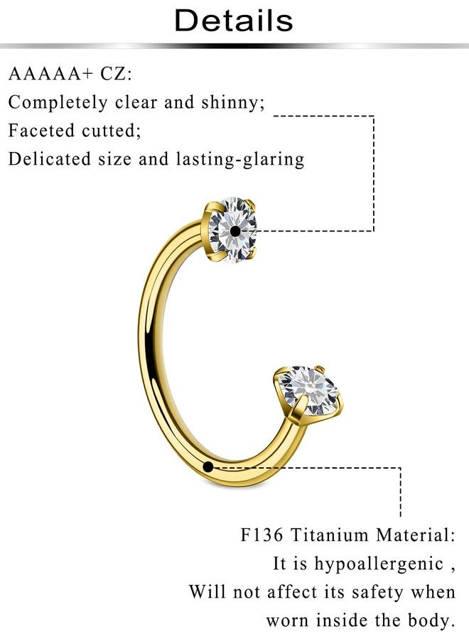 Ftovosyo Horseshoe Nose Ring 18G Titanium Nose Ring Horse Shoe Nostril Rings for Women Gold Double Gem Horseshoe Nostril Piercing Jewelry 8mm Inner Diameter - Image 3