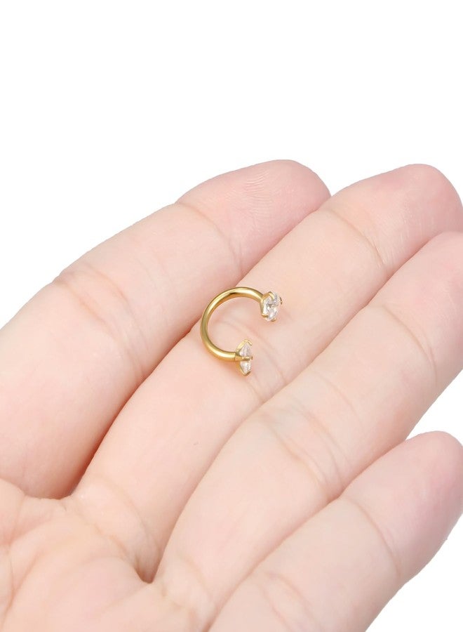 Ftovosyo Horseshoe Nose Ring 18G Titanium Nose Ring Horse Shoe Nostril Rings for Women Gold Double Gem Horseshoe Nostril Piercing Jewelry 8mm Inner Diameter - Image 4