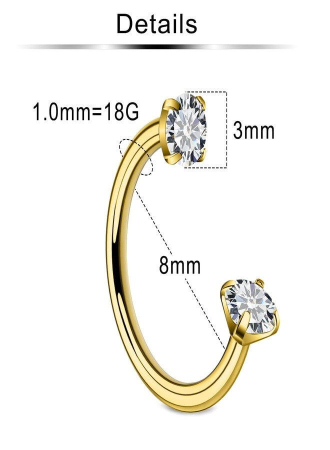 Ftovosyo Horseshoe Nose Ring 18G Titanium Nose Ring Horse Shoe Nostril Rings for Women Gold Double Gem Horseshoe Nostril Piercing Jewelry 8mm Inner Diameter - Image 2